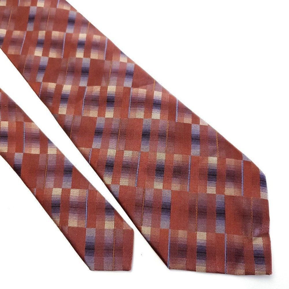 Van Heusen Brown Abstract Striped Silk Tie